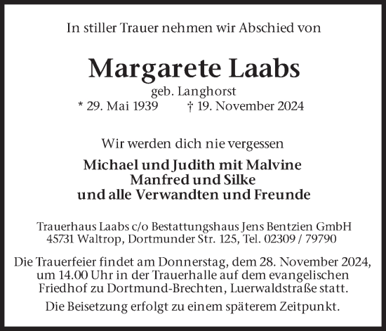 Traueranzeige von Margarete Laabs von Ruhr Nachrichten