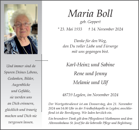 Traueranzeige von Maria Boll von Münsterland Zeitung