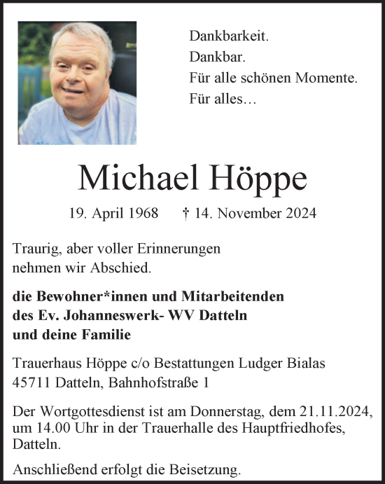 Traueranzeige von Michael Höppe von Trauer Vest