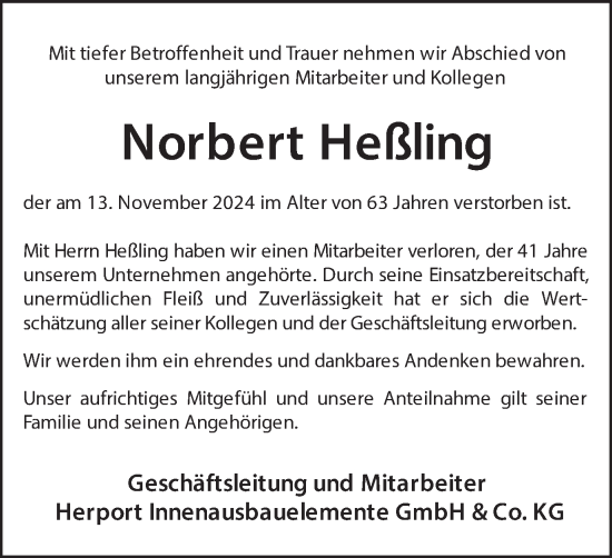 Traueranzeige von Norbert Heßling von Münsterland Zeitung