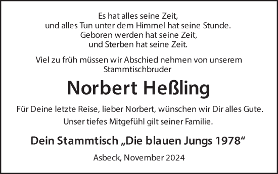 Traueranzeige von Norbert Heßling von Münsterland Zeitung