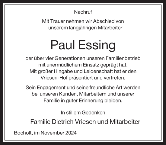 Traueranzeige von Paul Essing 