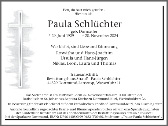 Traueranzeige von Paula Schlüchter von Ruhr Nachrichten