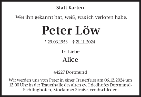 Traueranzeige von Peter Löw von Ruhr Nachrichten