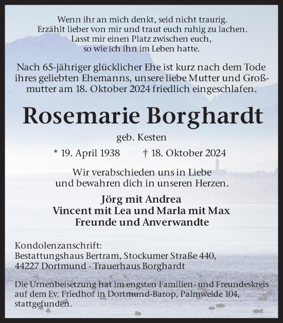 Traueranzeige von Rosemarie Borghardt von Ruhr Nachrichten