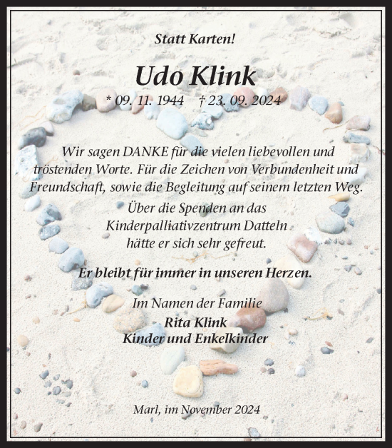 Traueranzeige von Udo Klink von Trauer Vest