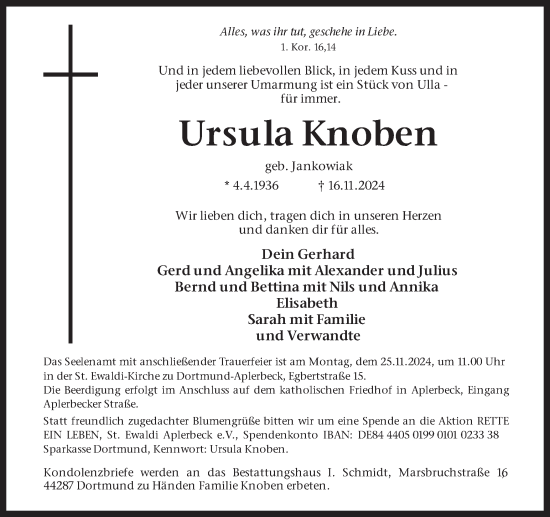 Traueranzeige von Ursula Knoben von Ruhr Nachrichten