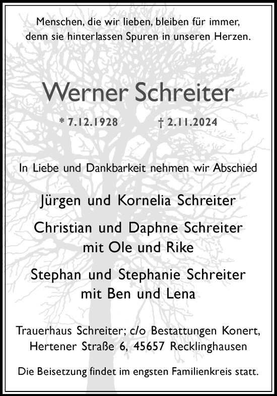 Traueranzeige von Werner Schreiter von Trauer Vest