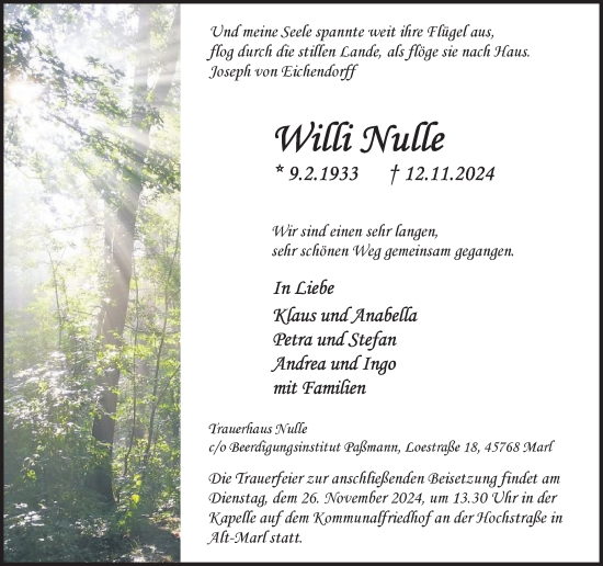 Traueranzeige von Willi Nulle von Trauer Vest