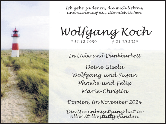 Traueranzeige von Wolfgang Koch von Ruhr Nachrichten und Dorstener Zeitung