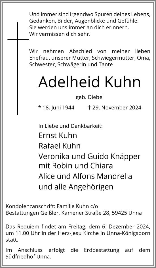 Traueranzeige von Adelheid Kuhn von Hellweger Anzeiger