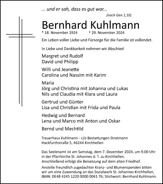 Traueranzeige von Bernhard Kuhlmann von Ruhr Nachrichten und Dorstener Zeitung