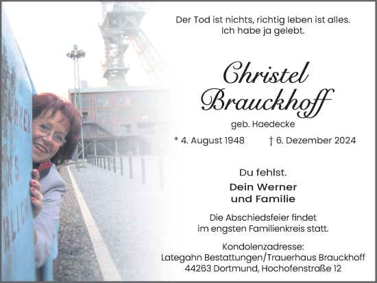 Traueranzeige von Christel Brauckhoff von Ruhr Nachrichten