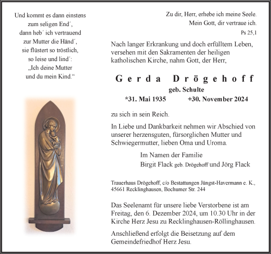 Traueranzeige von Gerda Drögehoff von Trauer Vest