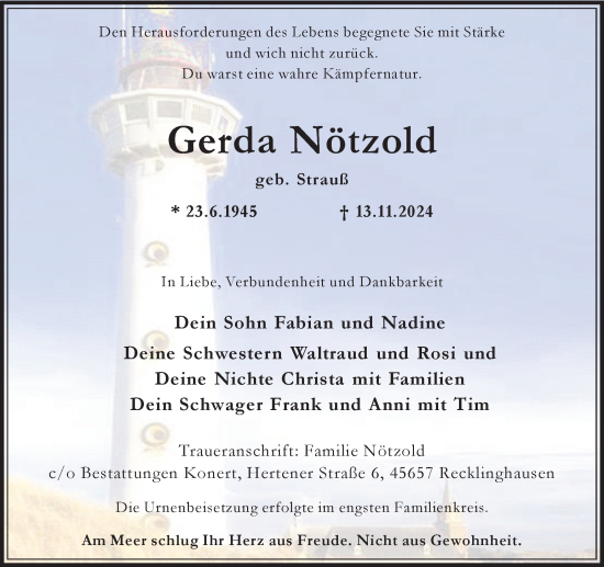 Traueranzeige von Gerda Nötzold von Trauer Vest