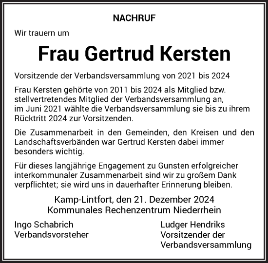 Traueranzeige von Gertrud Kersten 