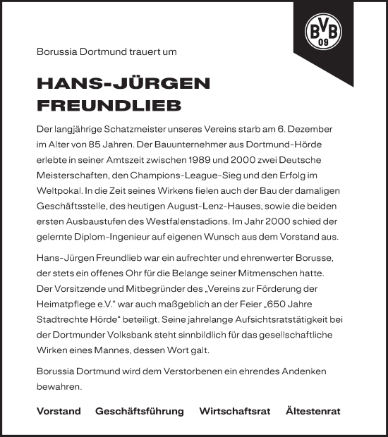 Traueranzeige von Hans-Jürgen Freundlieb von Ruhr Nachrichten