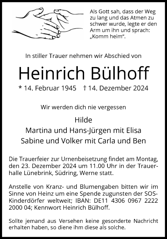 Traueranzeige von Heinrich Bülhoff von Ruhr Nachrichten