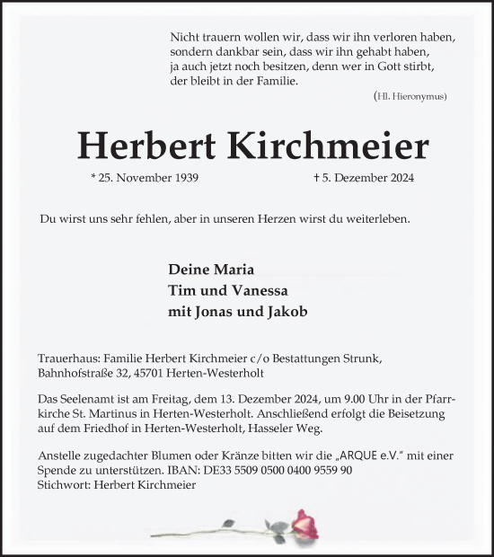 Traueranzeige von Herbert Kirchmeier von Trauer Vest
