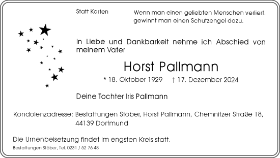 Traueranzeige von Horst Pallmann von Ruhr Nachrichten