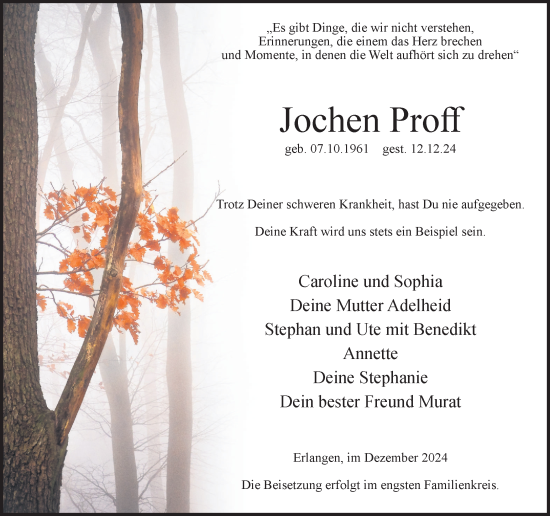 Traueranzeige von Jochen Proff von Ruhr Nachrichten und Dorstener Zeitung