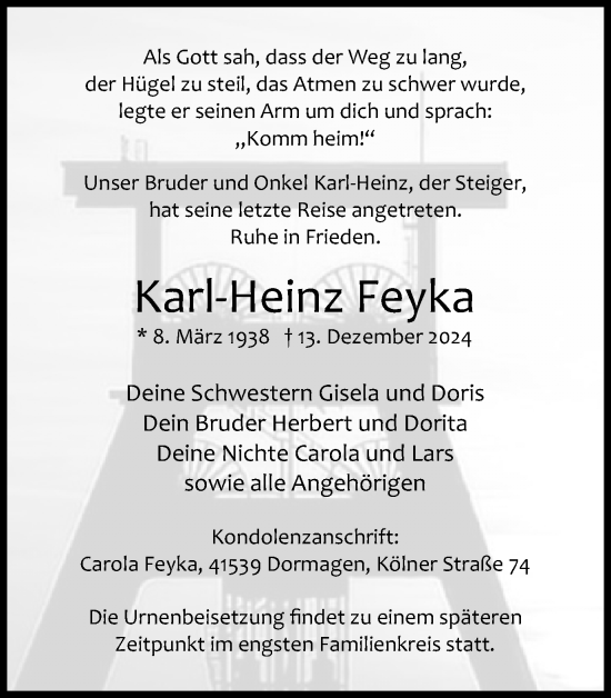 Traueranzeige von Karl-Heinz Feyka von Trauer Vest