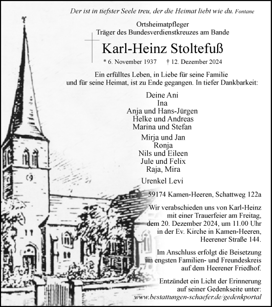 Traueranzeige von Karl-Heinz Stoltefuß von Hellweger Anzeiger