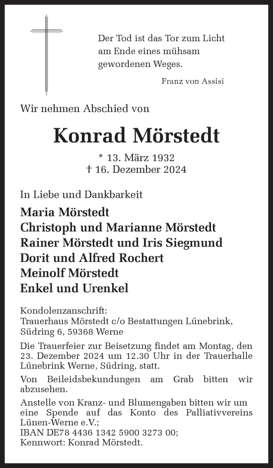 Traueranzeige von Konrad Mörstedt von Ruhr Nachrichten