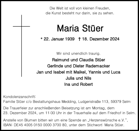 Traueranzeige von Maria Stüer von Ruhr Nachrichten