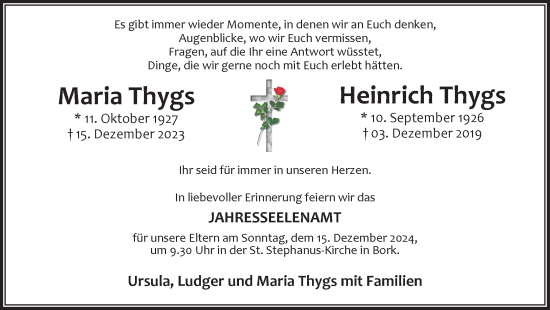 Traueranzeige von Maria und Heinrich Thygs von Ruhr Nachrichten