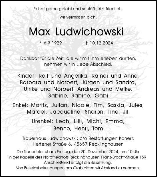 Traueranzeige von Max Ludwichowski von Trauer Vest