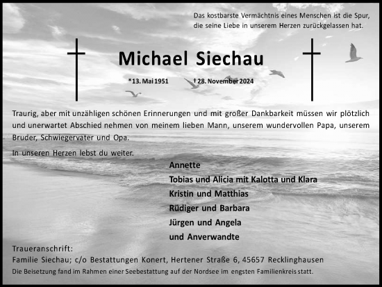 Traueranzeige von Michael Siechau von Trauer Vest