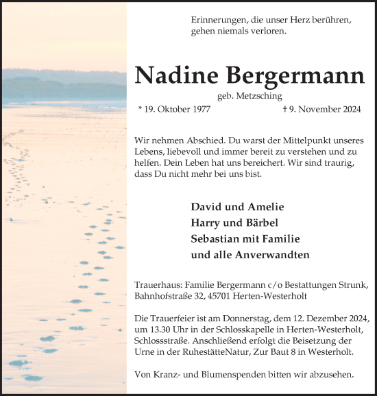 Traueranzeige von Nadine Bergermann von Trauer Vest