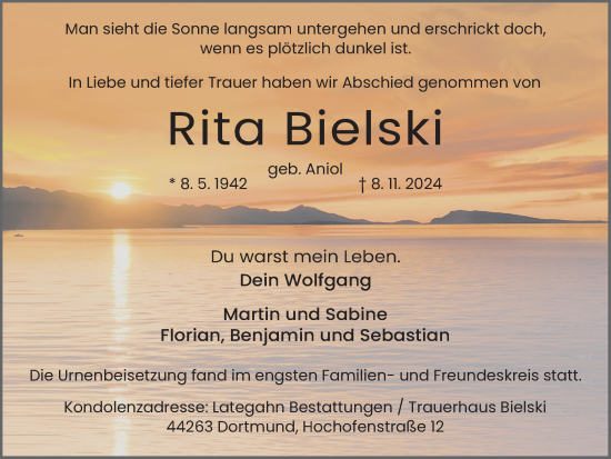 Traueranzeige von Rita Bielski von Ruhr Nachrichten