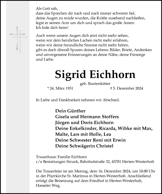 Traueranzeige von Sigrid Eichhorn von Trauer Vest
