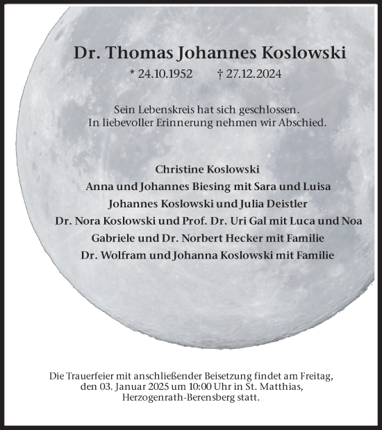 Traueranzeige von Thomas Koslowski von Ruhr Nachrichten