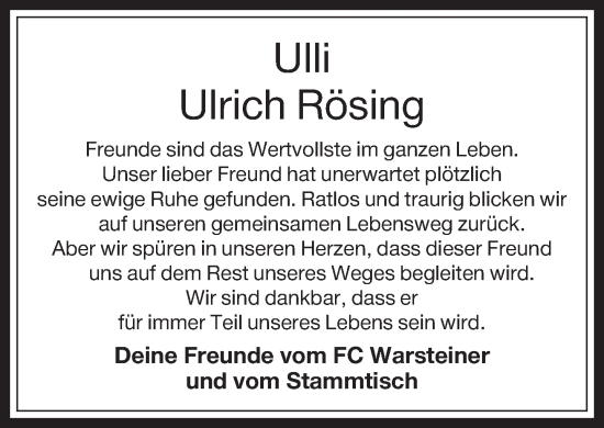 Traueranzeige von Ulrich Rösing von Bocholter-Borkener Volksblatt