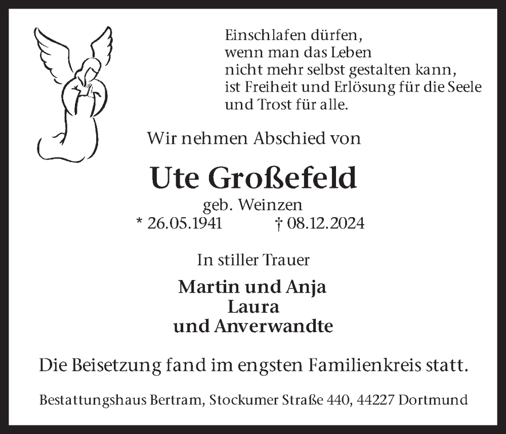  Traueranzeige für Ute Großefeld vom 21.12.2024 aus Ruhr Nachrichten