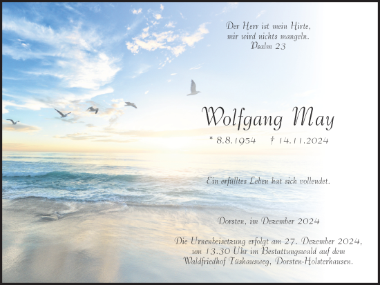 Traueranzeige von Wolfgang May von Ruhr Nachrichten und Dorstener Zeitung