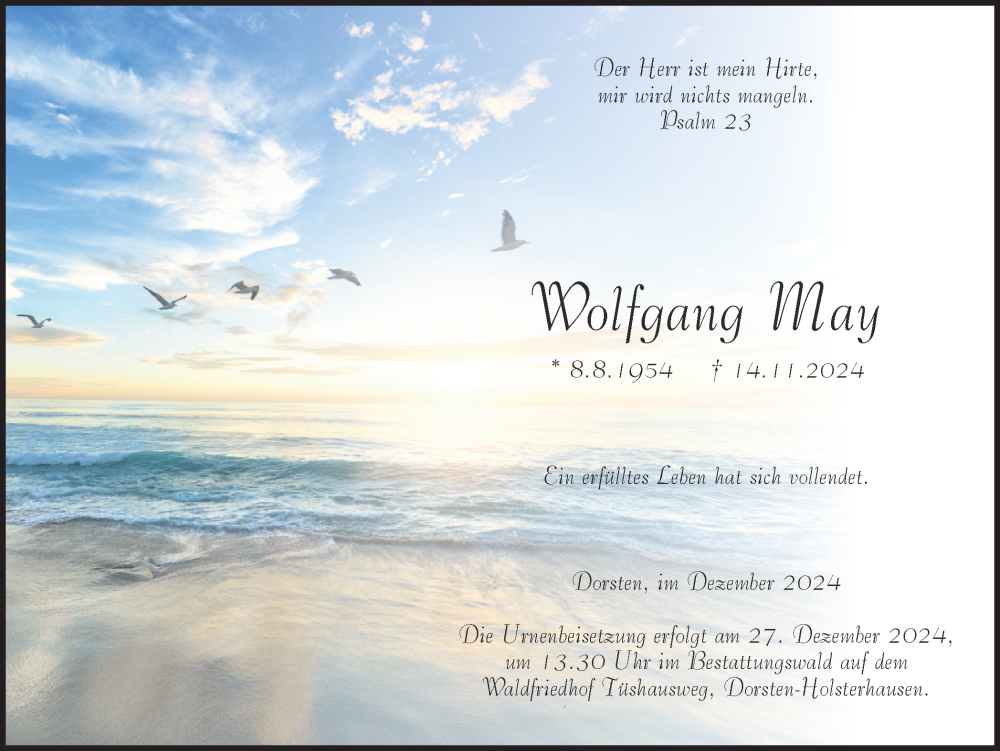  Traueranzeige für Wolfgang May vom 21.12.2024 aus Ruhr Nachrichten und Dorstener Zeitung