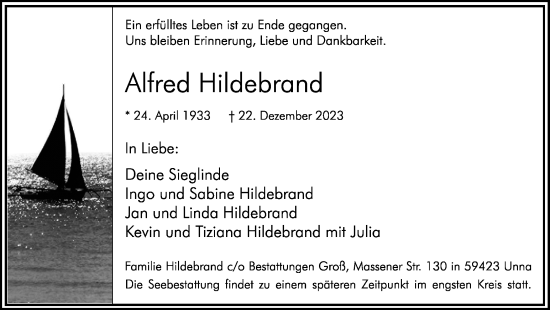 Traueranzeige von Alfred Hildebrand