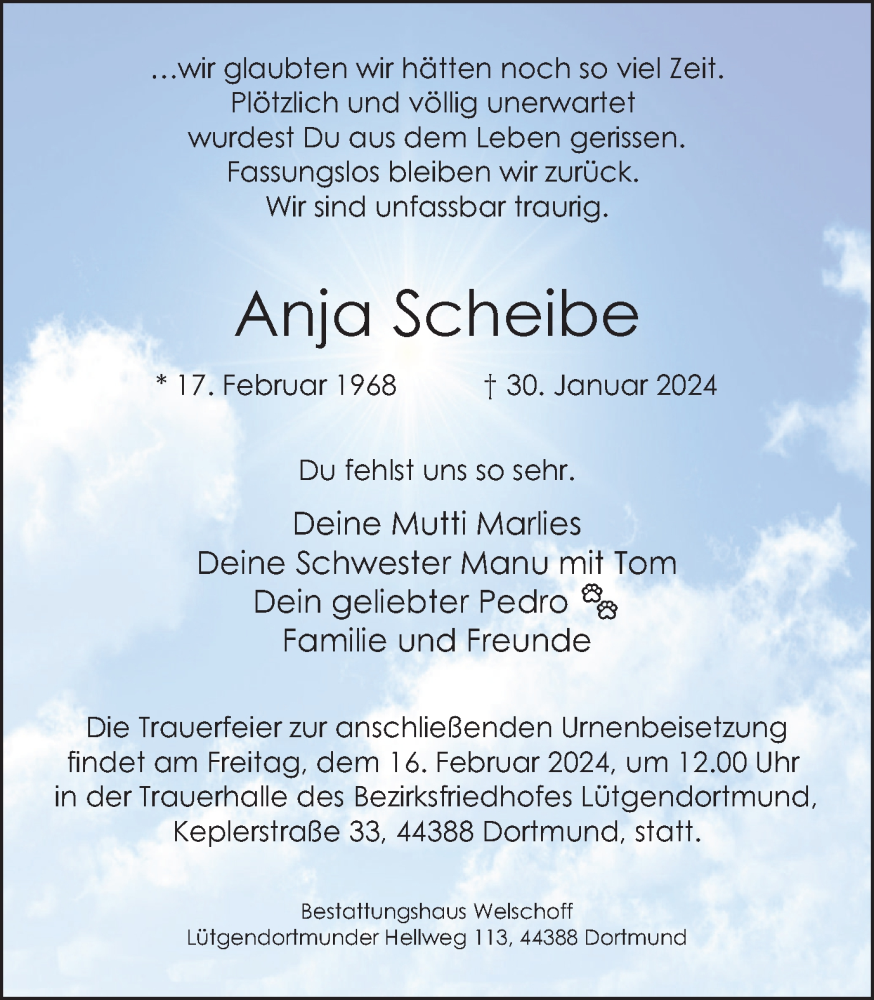  Traueranzeige für Anja Scheibe vom 10.02.2024 aus 
