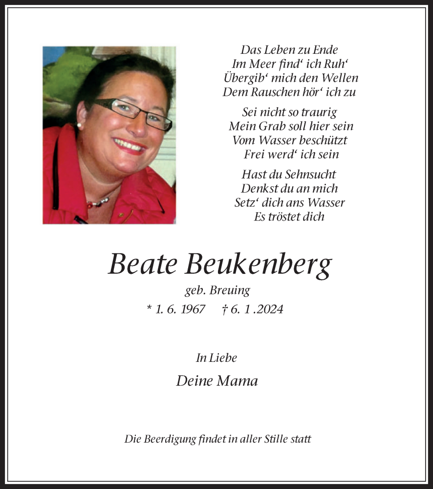  Traueranzeige für Beate Beukenberg vom 03.02.2024 aus Medienhaus Bauer