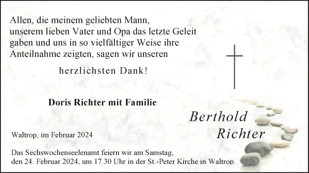  Traueranzeige für Berthold Richter vom 17.02.2024 aus Medienhaus Bauer