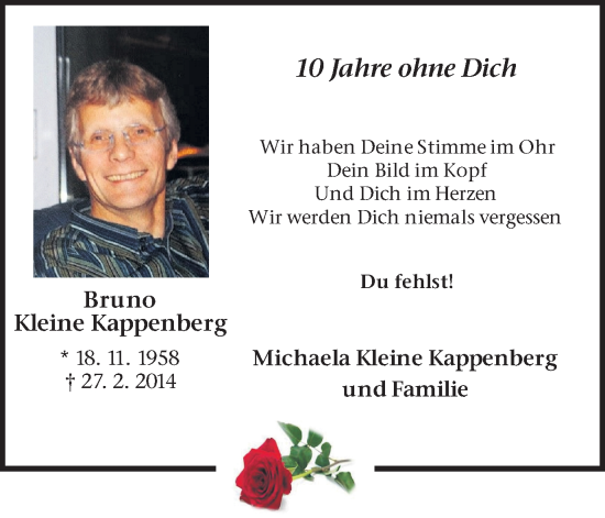 Traueranzeige von Bruno Kleine Kappenberg von Ruhr Nachrichten und Halterner Zeitung
