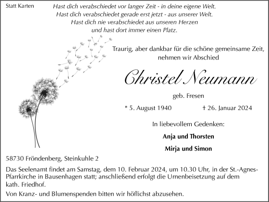 Traueranzeige von Christel Neumann von Hellweger Anzeiger