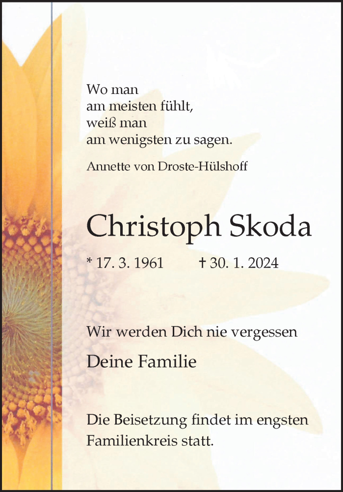  Traueranzeige für Christoph Skoda vom 10.02.2024 aus Ruhr Nachrichten und Dorstener Zeitung