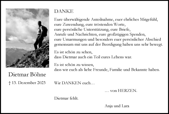 Traueranzeige von Dietmar Böhne 