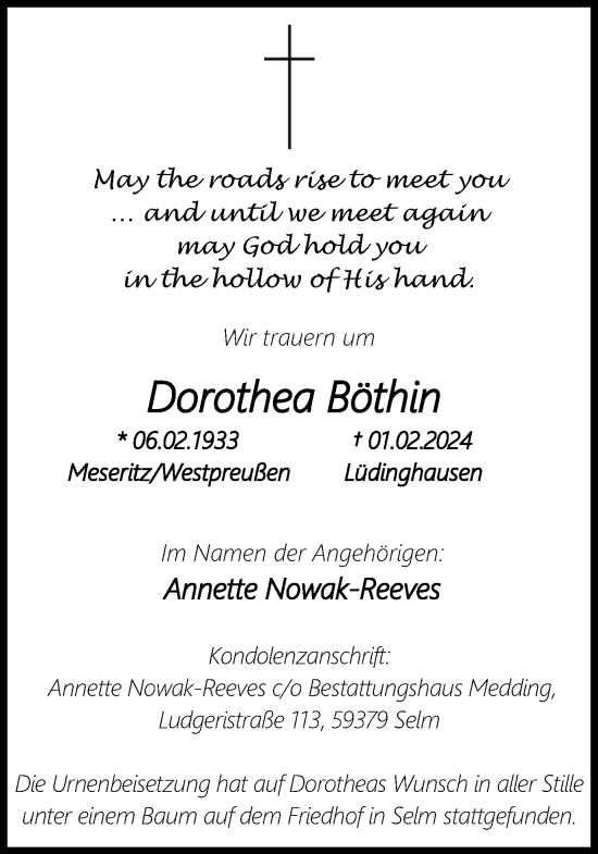 Traueranzeige von Dorothea Böthin von Ruhr Nachrichten