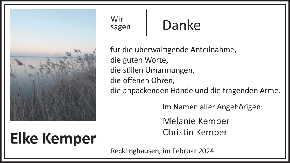  Traueranzeige für Elke Kemper vom 17.02.2024 aus Medienhaus Bauer
